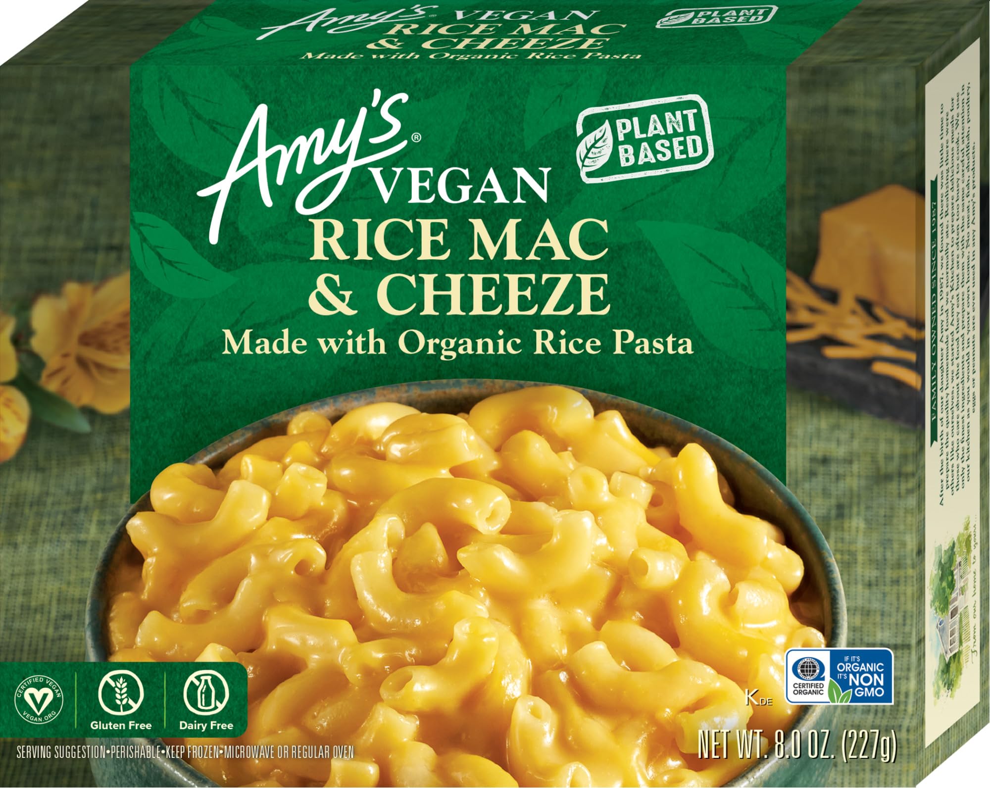 Amy's Frozen Meals, Gluten Free Dairy Free Vegan Rice Mac and Cheeze, Made With Organic Rice Pasta, Microwave Meals, 8 Oz