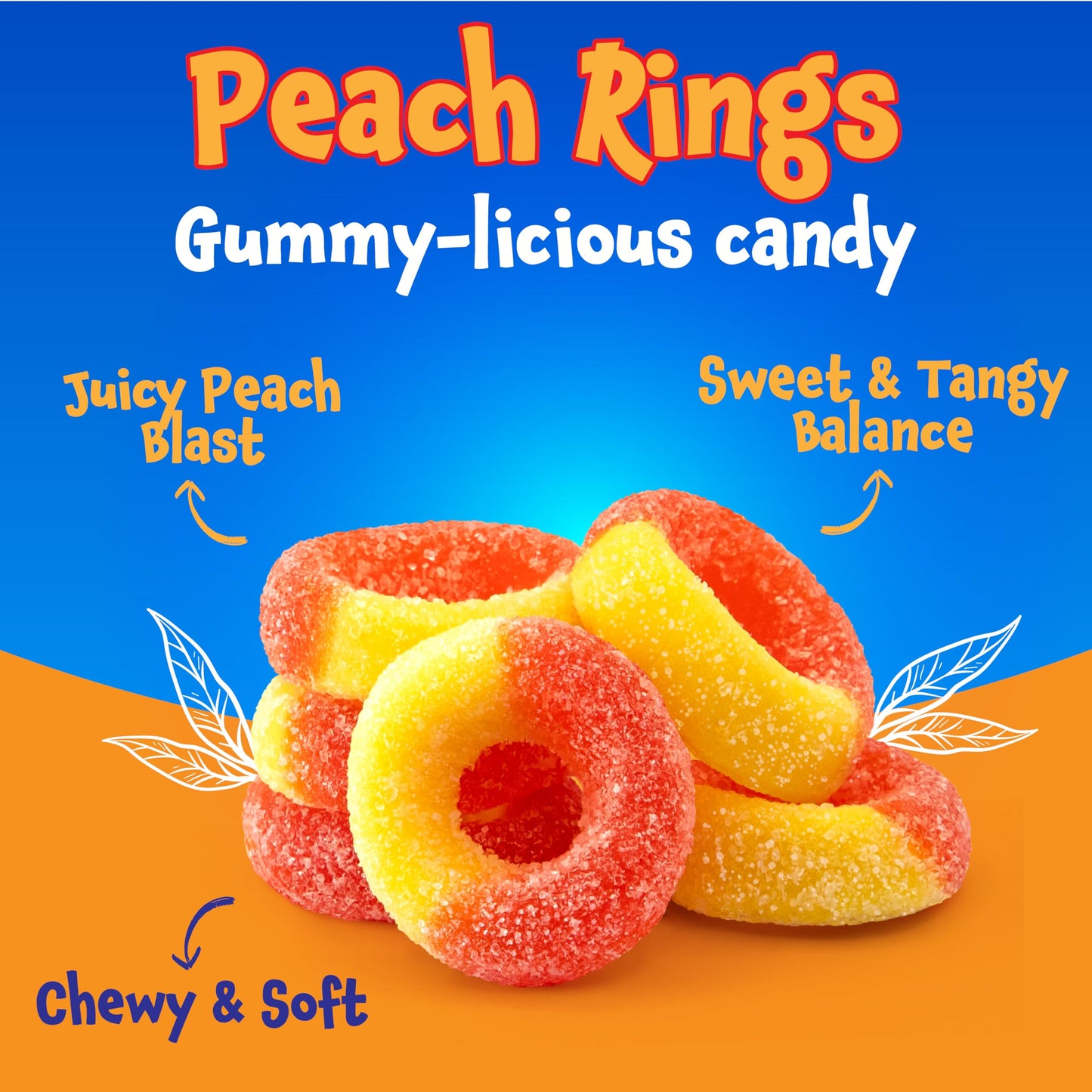 Gummy Sharks, Peach Rings - 2 Packs (22 Oz Total) - Gummy Candy for Snacking, Sharing, Gift Baskets & Dessert Decorating - Chewy Candy with Blue
