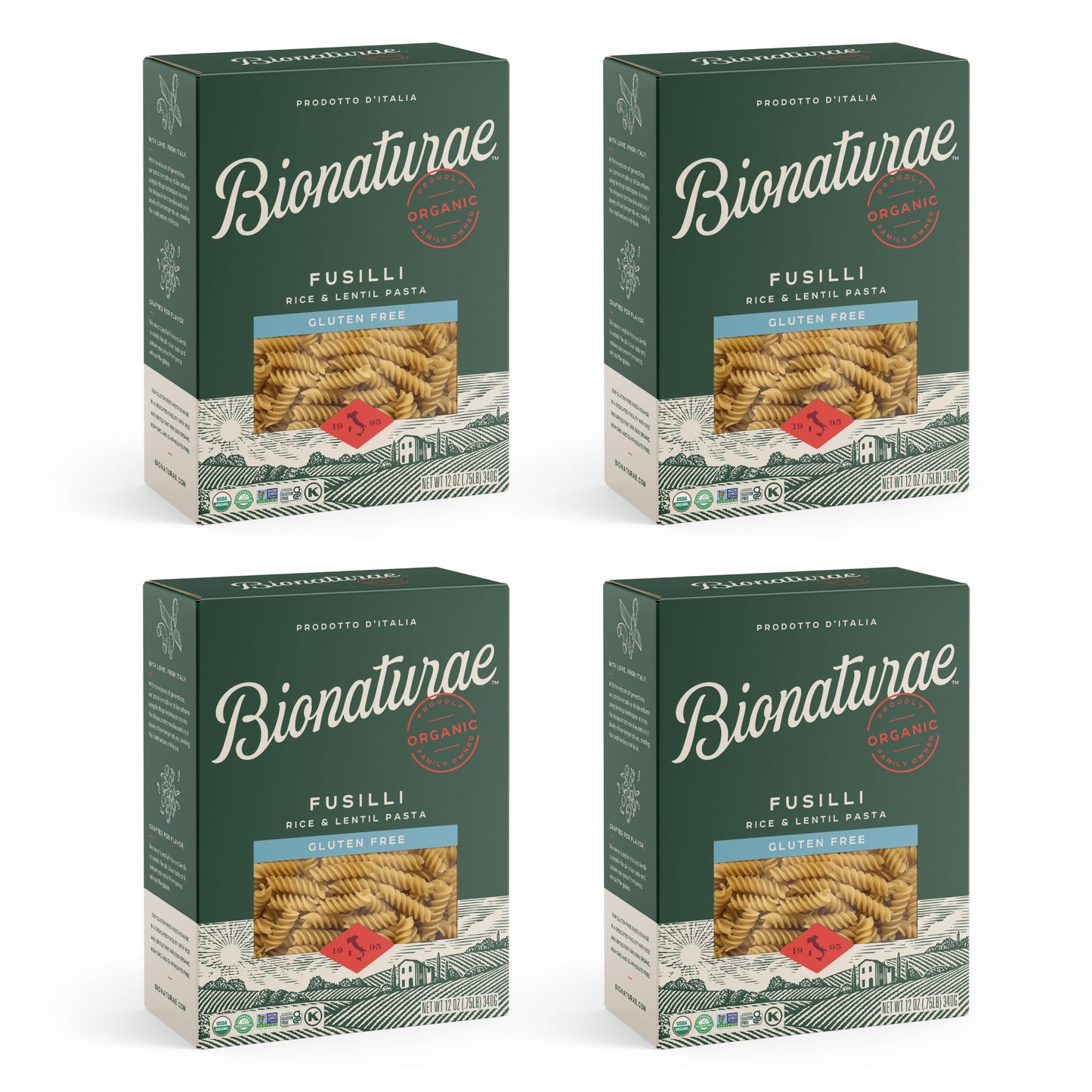 Bionaturae Fusilli Pasta Noodles - Gluten Free Pasta Organic, Rice & Lentil Pasta, Kosher Certified, High Protein, Non-GMO, Fusilli Pasta Organic