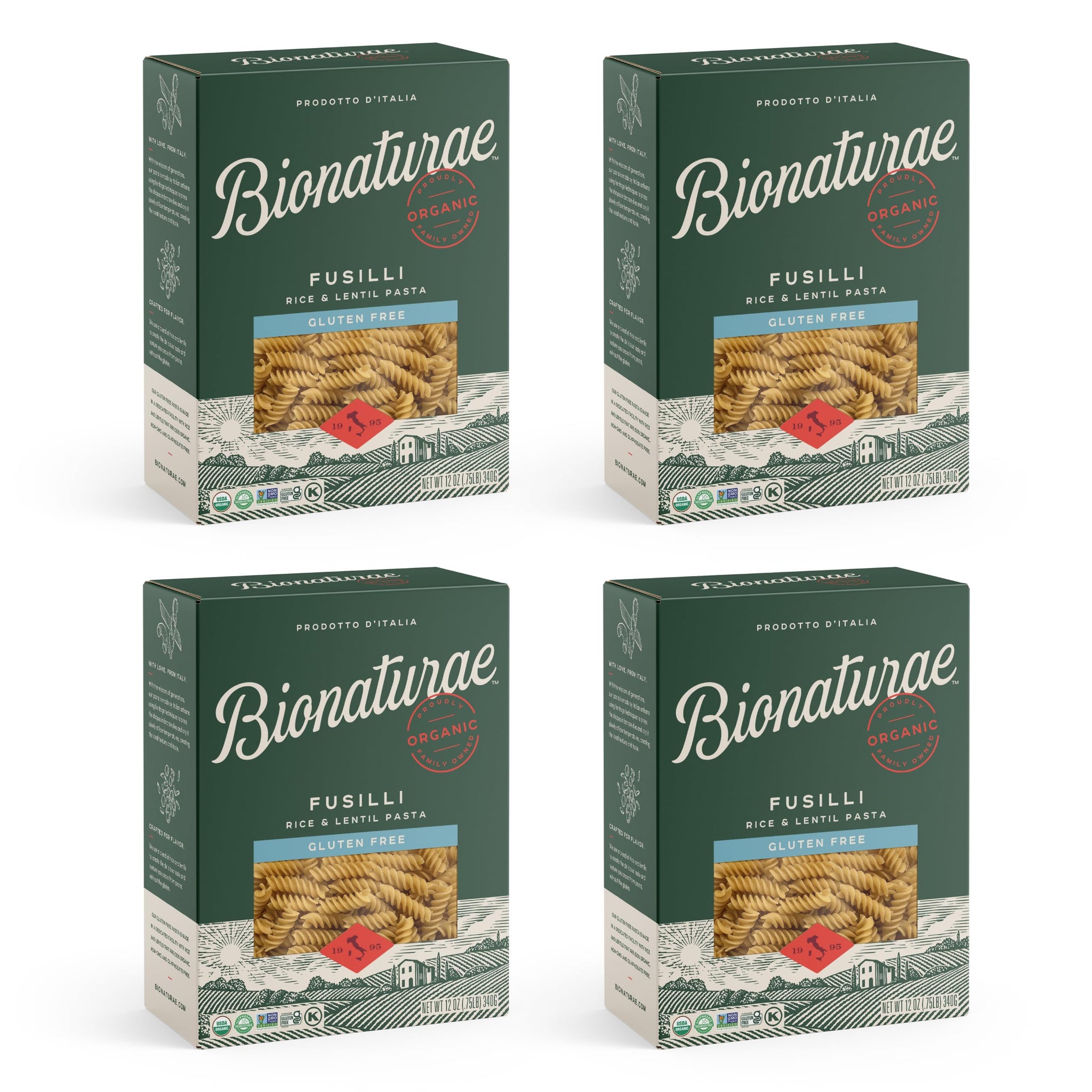 Bionaturae Fusilli Pasta Noodles - Gluten Free Pasta Organic, Rice & Lentil Pasta, Kosher Certified, High Protein, Non-GMO, Fusilli Pasta Organic