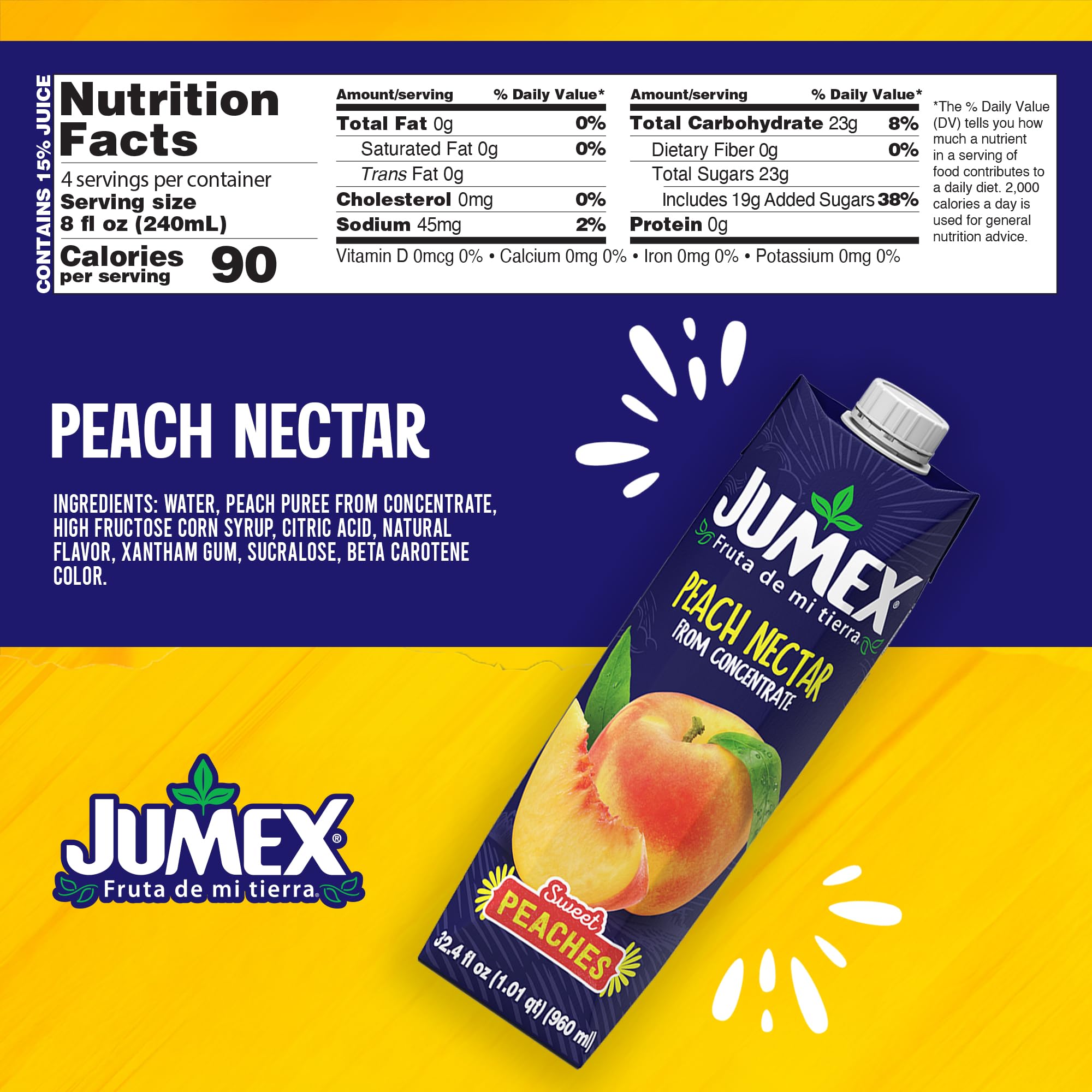 Jumex Peach Juice Nectar - Peach Nectar Made with Fresh Fruit Puree - Tropical Fruit Juice Concentrate for Smoothie Mix, Cocktail Mixers, Kids Drinks