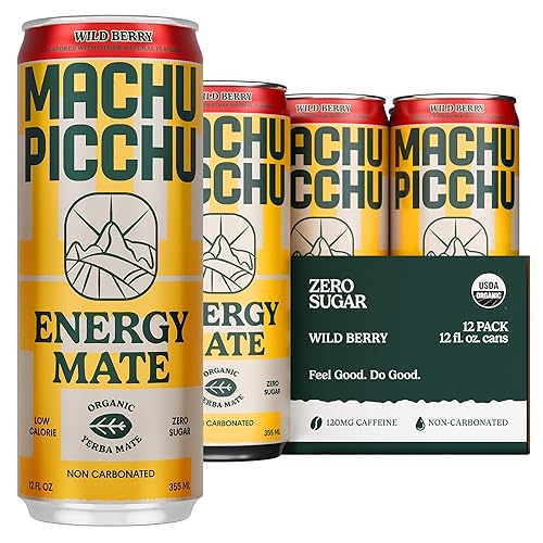 MACHU PICCHU 12-Pack-Wild Berry Zero Sugar Energy Mate Drink - Non-Carbonated Yerba Mate, 120mg Organic Caffeine, Smooth Focus Without Jitters or