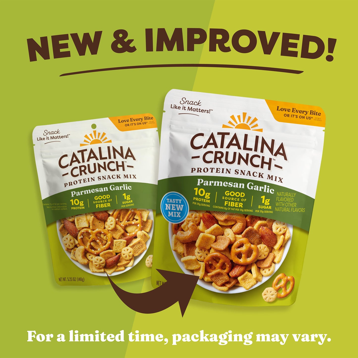 Catalina Crunch Protein Snack Mix - 10g Protein, 1g Sugar per Serving - Good Source of Fiber, Gluten Free - Parmesan Garlic, 5.25 Ounce Bag (Pack