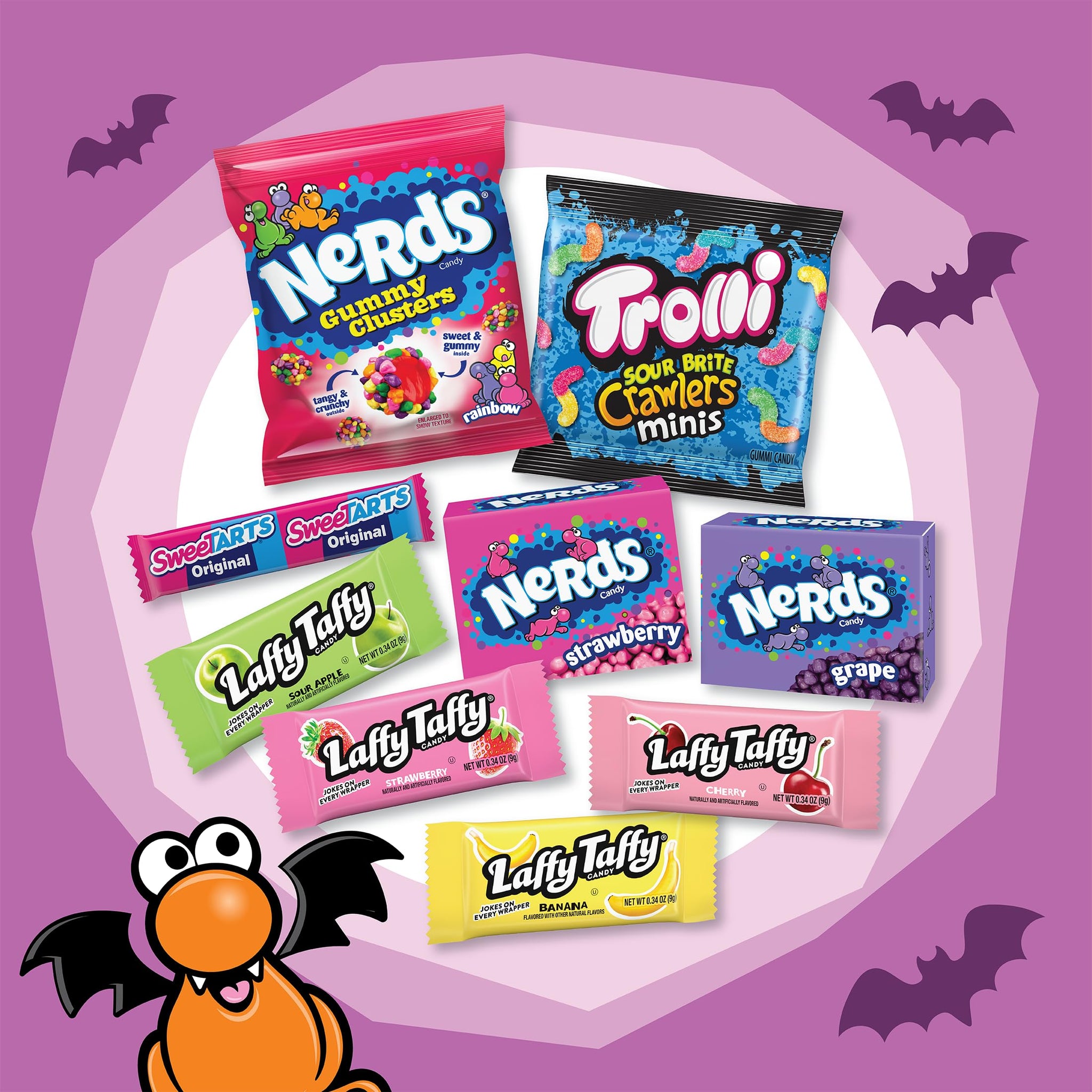 Halloween Candy Core Winners Trick-or-Treat Variety Bag, Nerds Gummy Clusters, Sweetarts, Trolli, Laffy Taffy, and Nerds Original, 180 Pieces, 59.76