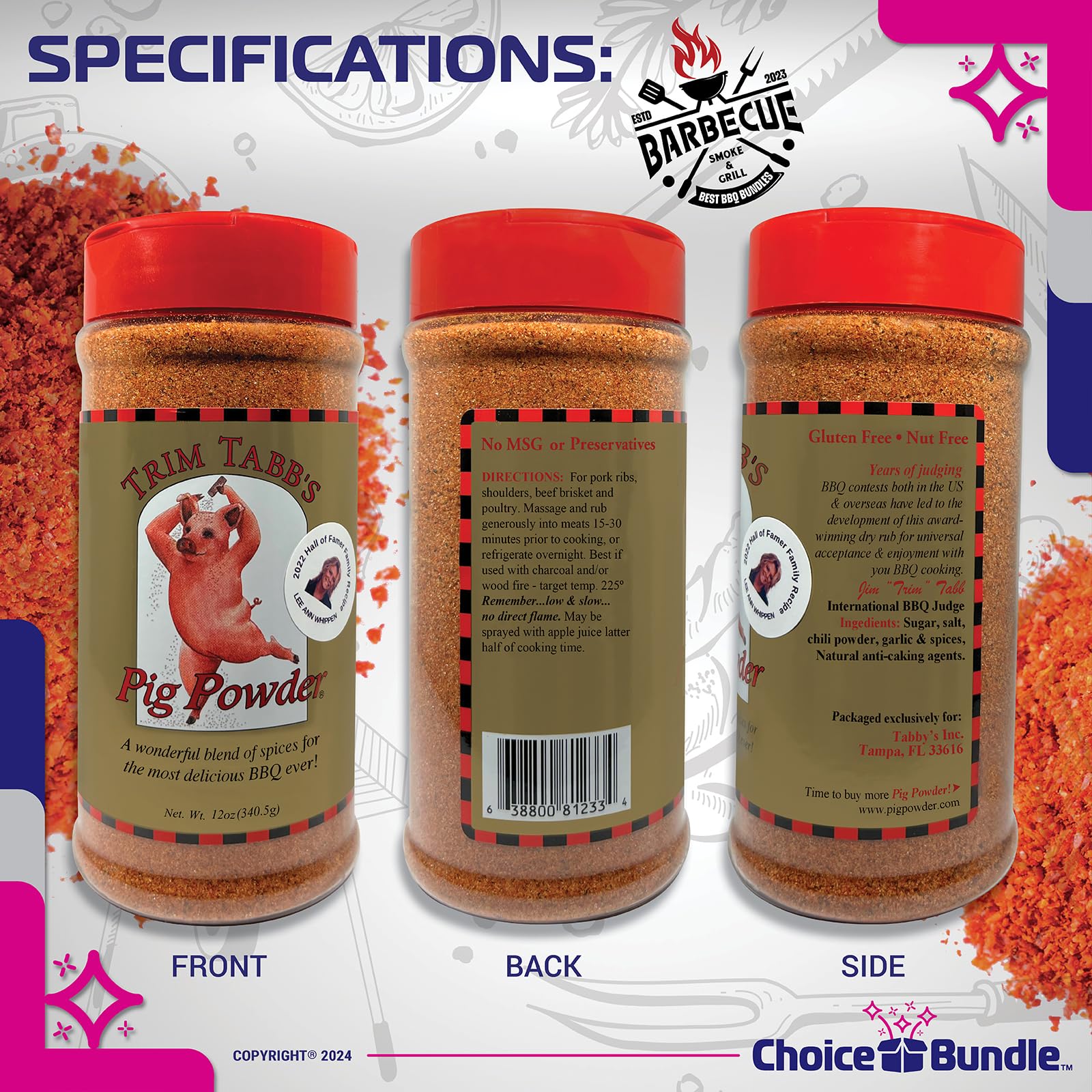 Trim Tabb’s Pig Powder Premium BBQ Barbecue Rub & Seasoning 2 Pk (24 oz) + Guide & Keychain Bottle Opener (4 Items)!