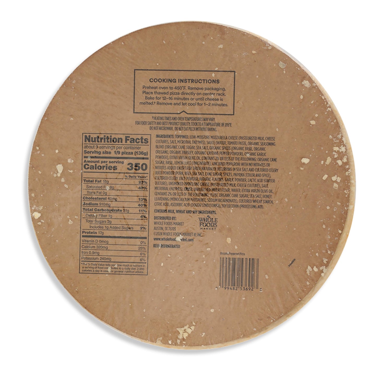 Whole Foods Market Kitchens, Uncured Pepperoni Deli Pizza 16in, 43.3 oz