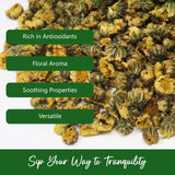 NPG Chrysanthemum Bud Tea 16 Oz, Premium Dried Chinese Tai Ju Flowers, Juhua Herbal Tea, Caffeine-Free, Non-GMO Loose Leaf with Floral Fragrance