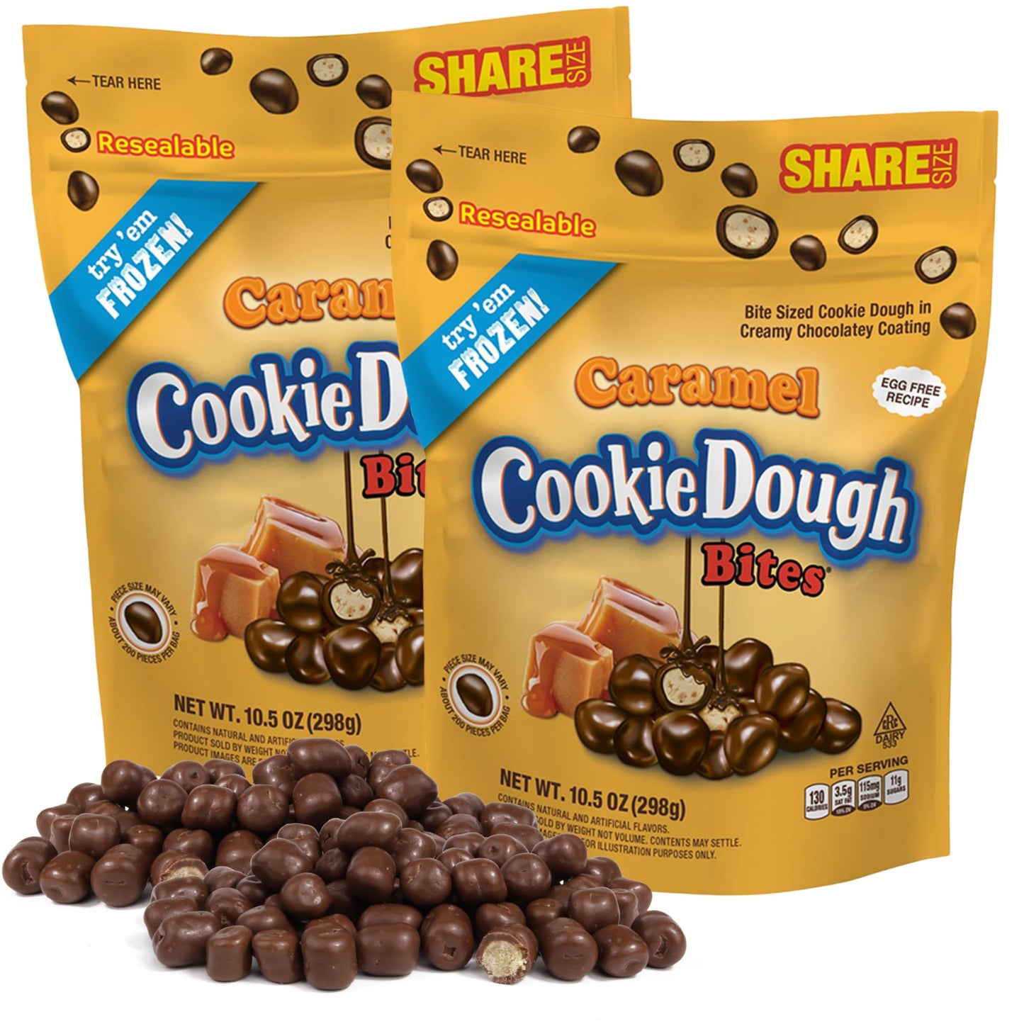 Bulk Caramel Cookie Dough Bites, Milk Chocolate Covered Candy, Resealable Share Size Bag, 10.5 Ounces (Pack of 2)