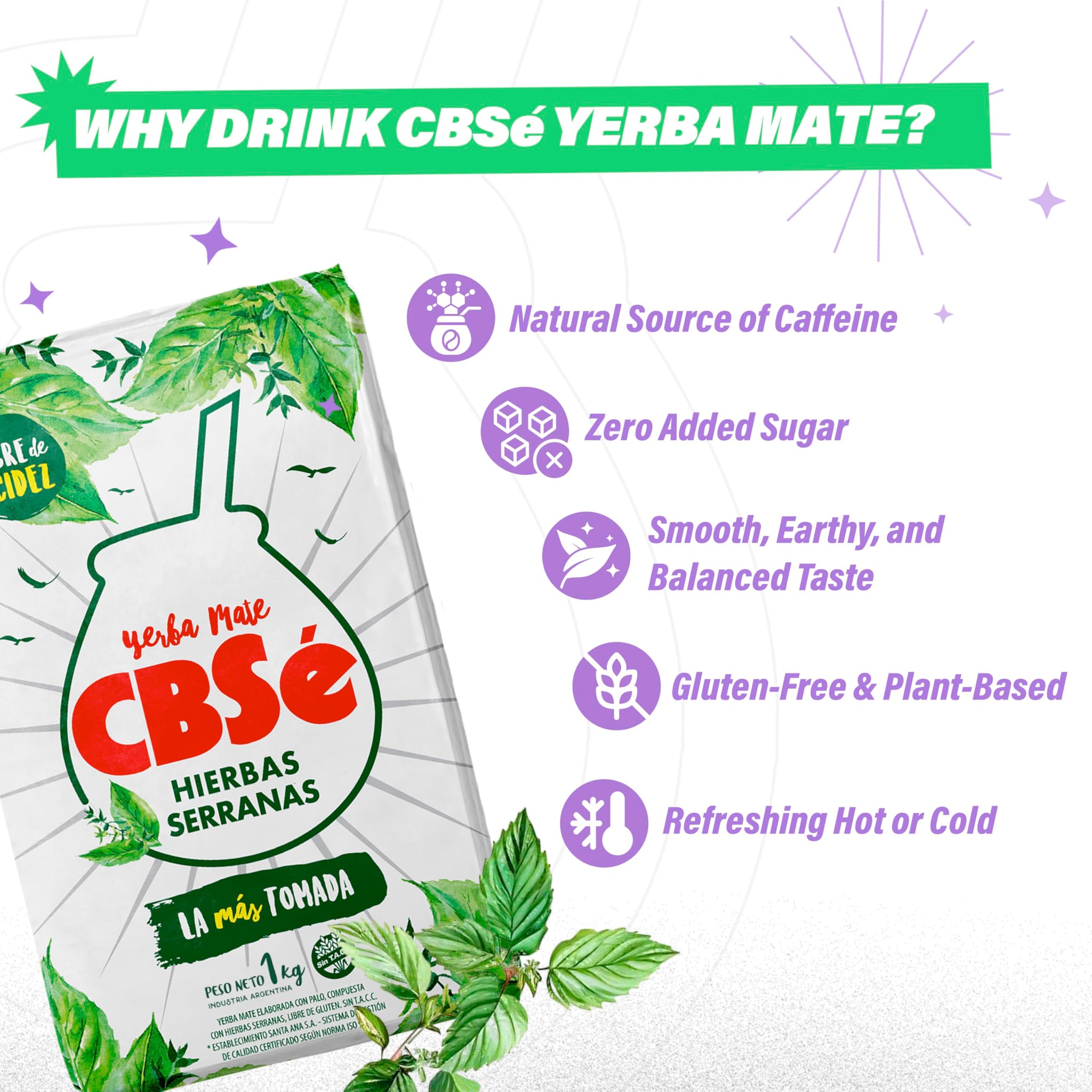 CBSe Hierbas Serranas - Loose Leaf Yerba Mate Tea with Mountain Herbs, Naturally Caffeinated, Gluten-Free, 1 kg (2.2 lbs)