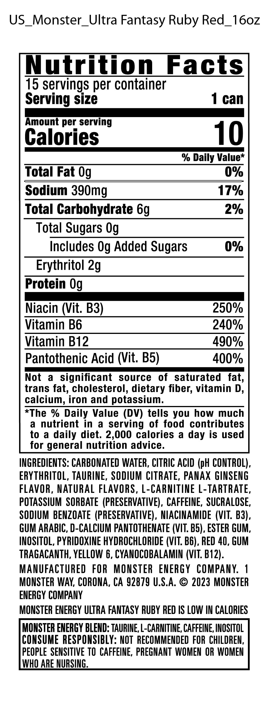 Monster Energy Ultra Fantasy Ruby Red, Sugar Free Energy Drink, 16 Ounce