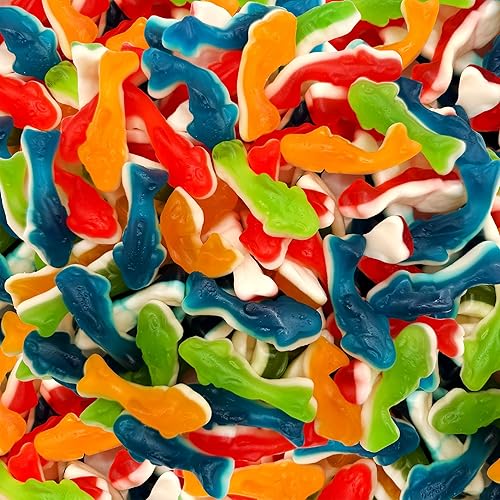 Gummy Sharks Candy Mix | 2 Pound Bag | Assorted Fruit Flavors Shark Gummies | Chewy Gummy Fish for Parties & Candy Buffets | Blue Raspberry, Lime