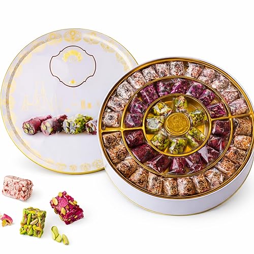 Zaitoune Turkish Delight Mix - 22 oz | Luxury Coatings of Pomegranate, Pistachio, Coconut, Kataifi & Rose | Authentic Lokum Sweet Assortment in a