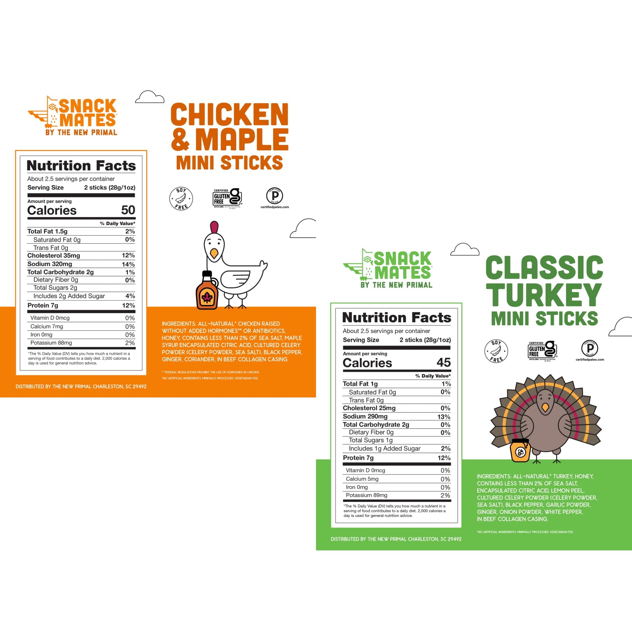 New Primal Family Variety Pack, All Natural Chicken and Turkey Meat Sticks, Healthy Snacks for Adults and Kids, High Protein Snack, Jerky Gift Box, 5