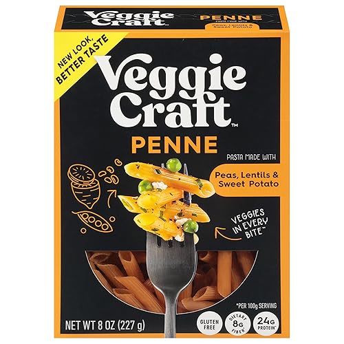 Veggiecraft Farms Penne Pasta - Low Carb Pasta, High Protein, Made with Sweet Potato, Lentil & Peas, Gluten Free, Plant Based Pasta Noodles, High