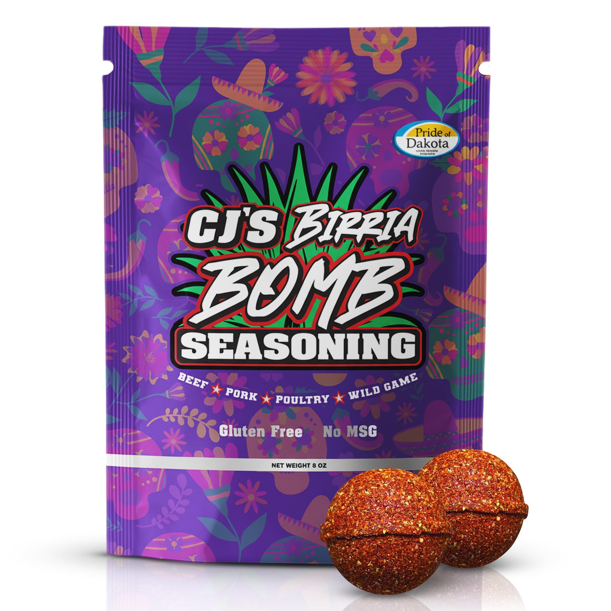 CJ’s Birria Bomb Seasoning - 2 Bombs in 8 oz Pack, MSG-Free | Authentic Mexican Spice Mix with Real Chiles & Herbs | Perfect for Birria Tacos, Ramen