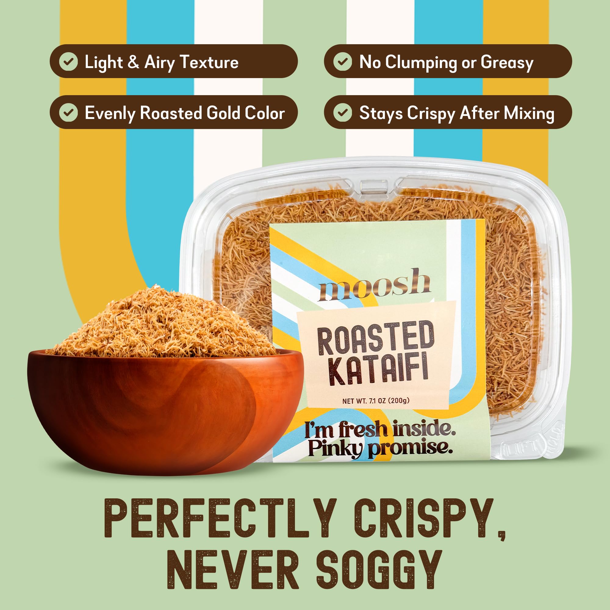 Moosh Toasted Kataifi Pastry, Ready to Use Shredded Fillo Dough for Dubai Chocolate, Kunafa & Desserts, 7.1 oz (200g)