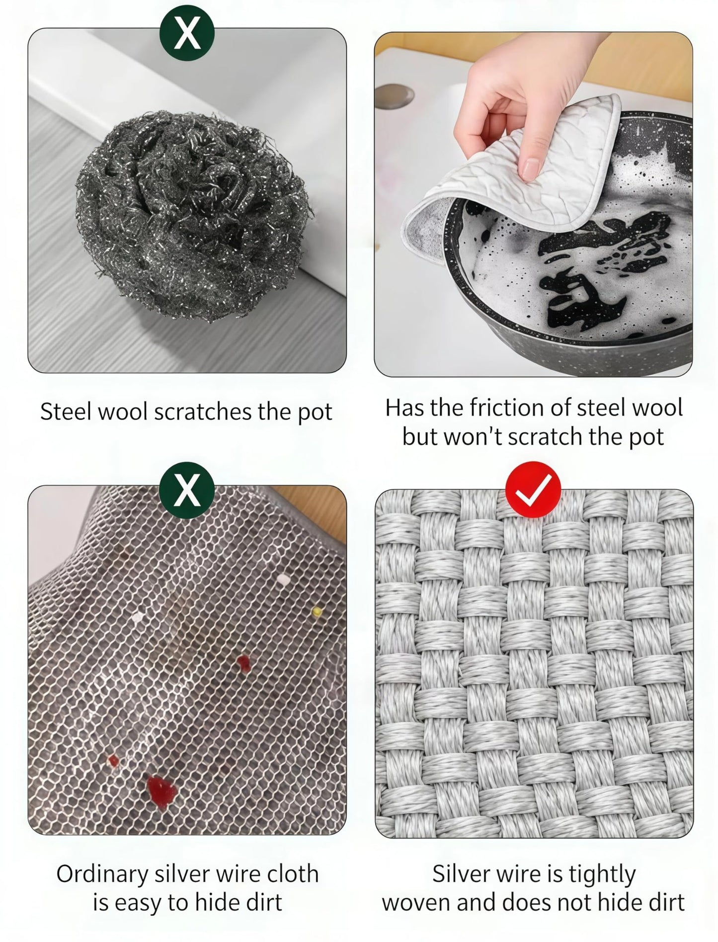 jlzzting Double Side Non Scratch Wire Dishcloths,Reusable Wet and Dry Wire Dishwashing Rags for Kitchen,Sinks,Pots,Pans (5pcs)