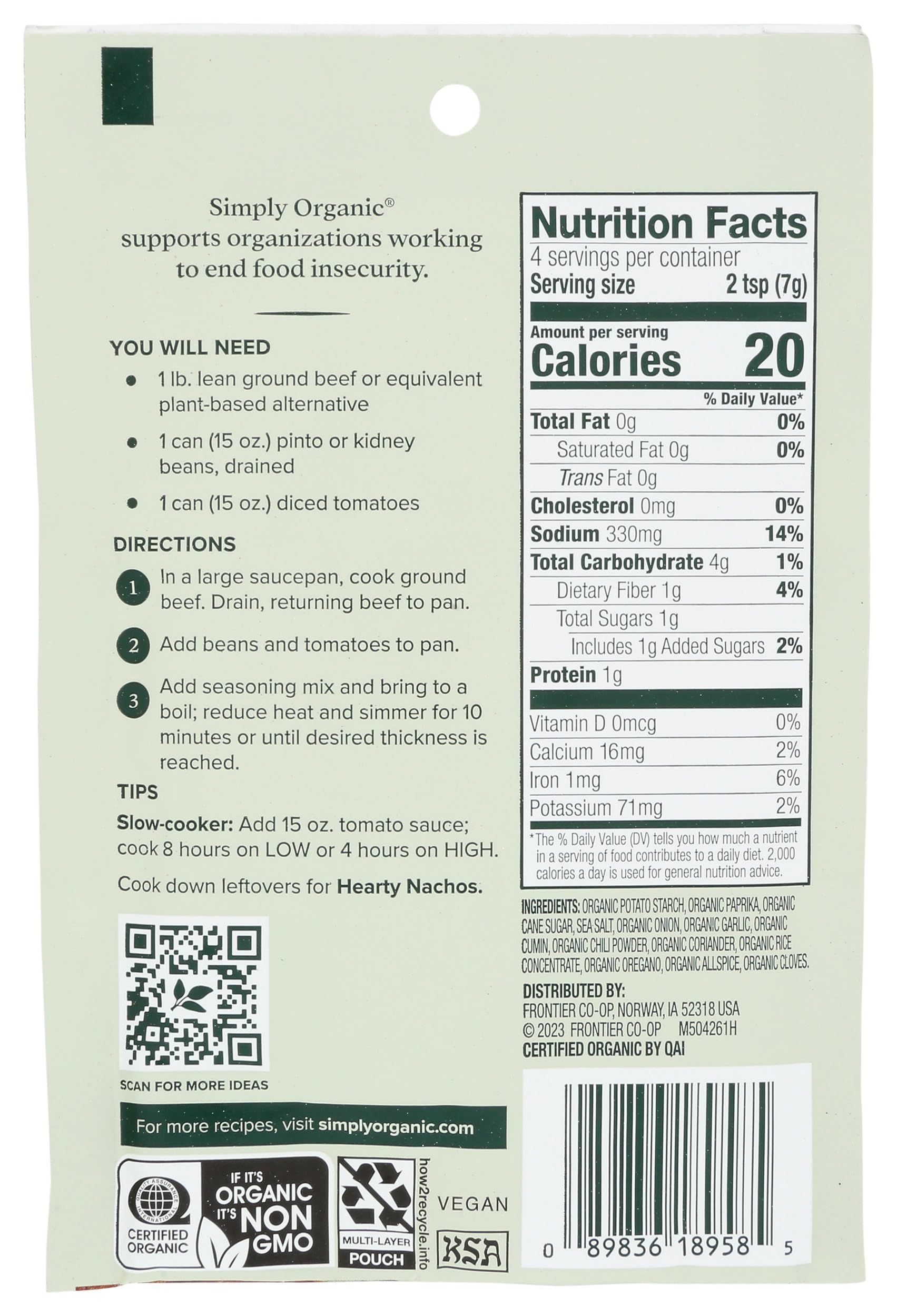 SIMPLY ORGANIC Organic Mild Chili Seasoning, 1 OZ