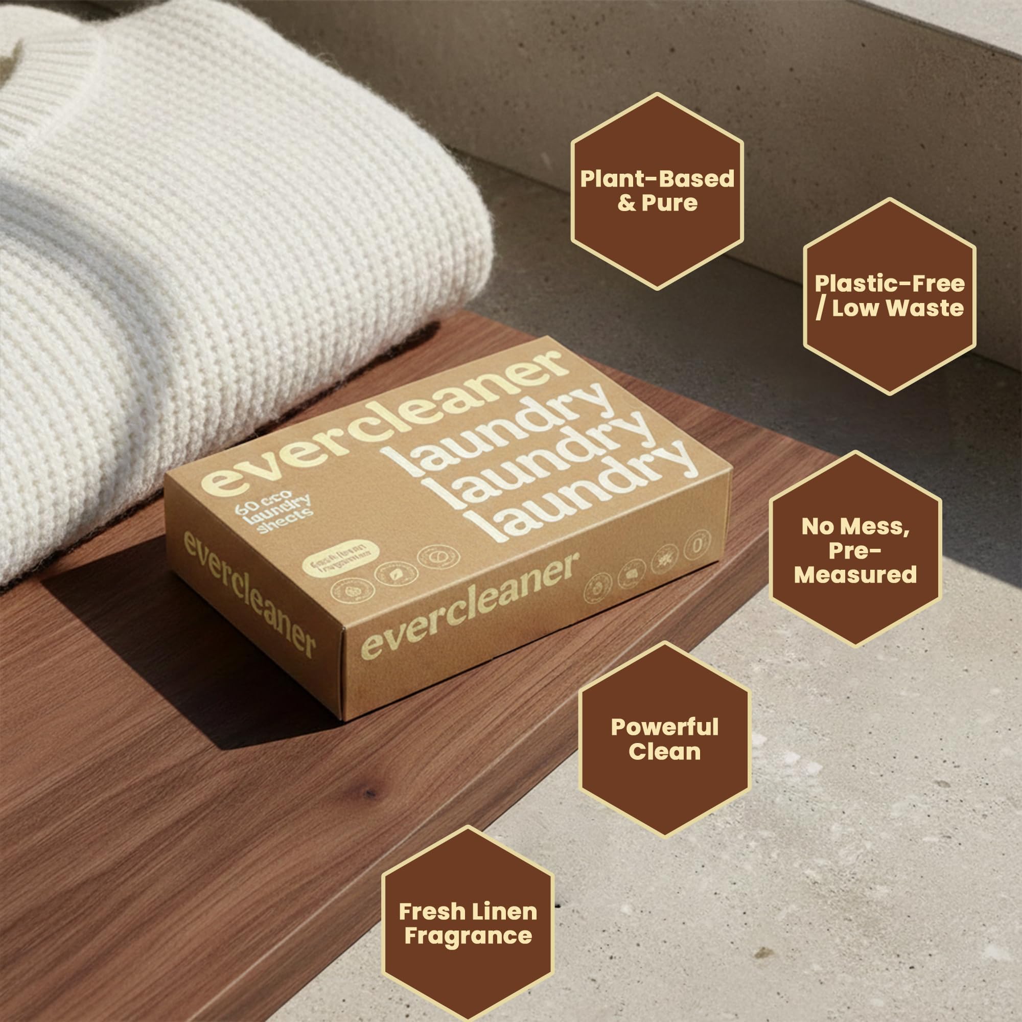Evercleaner™ Laundry Detergent Sheets - Fresh Linen Scent, Up to 120 Loads - Eco-Friendly Plastic-Free Laundry Sheets, Hypoallergenic, Washing