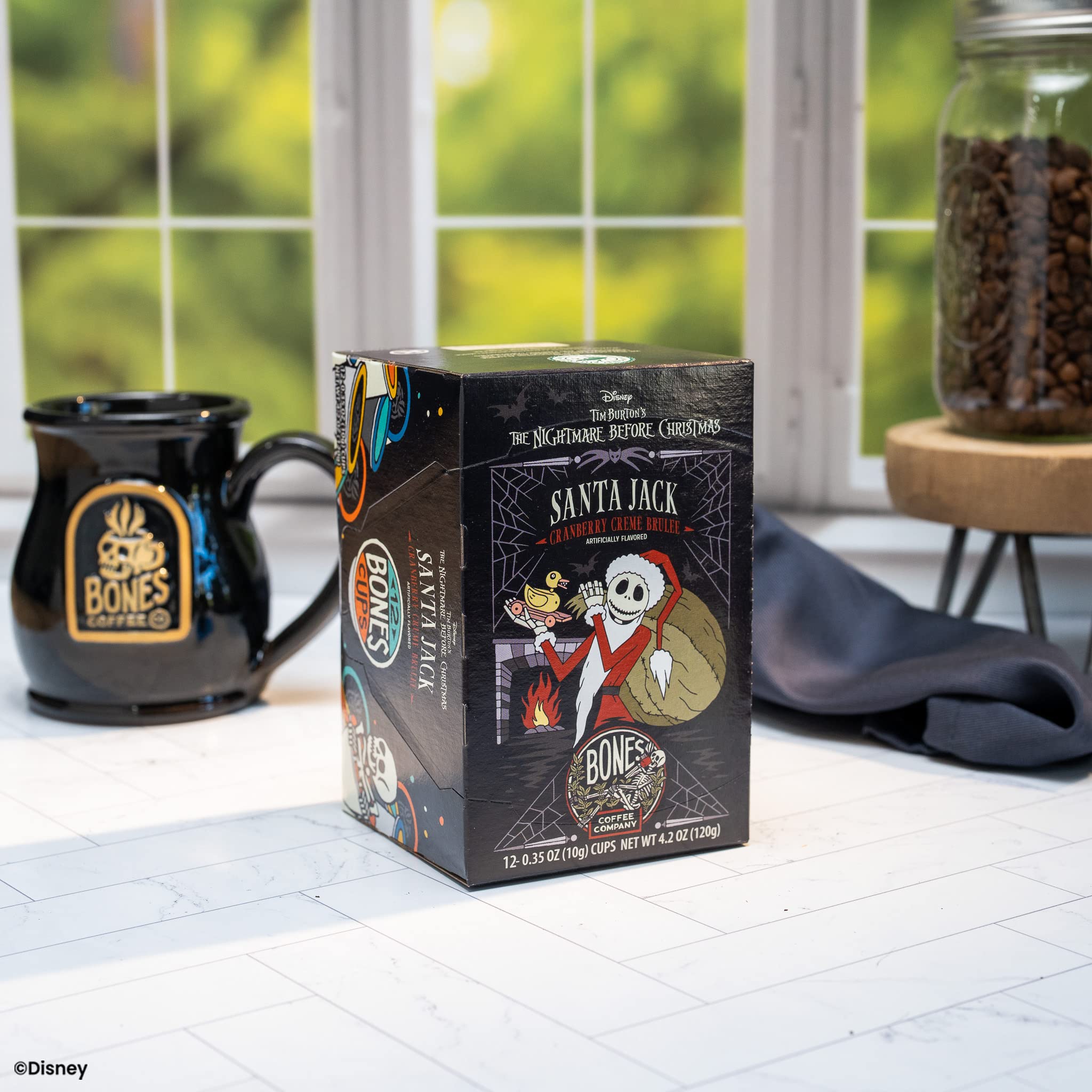 Bones Coffee Company Santa Jack, Cranberry Creme Brulee Flavored Coffee Pods, Low Acid Medium Roast Single-Serve Bones Cups for K-Cups Coffee Maker
