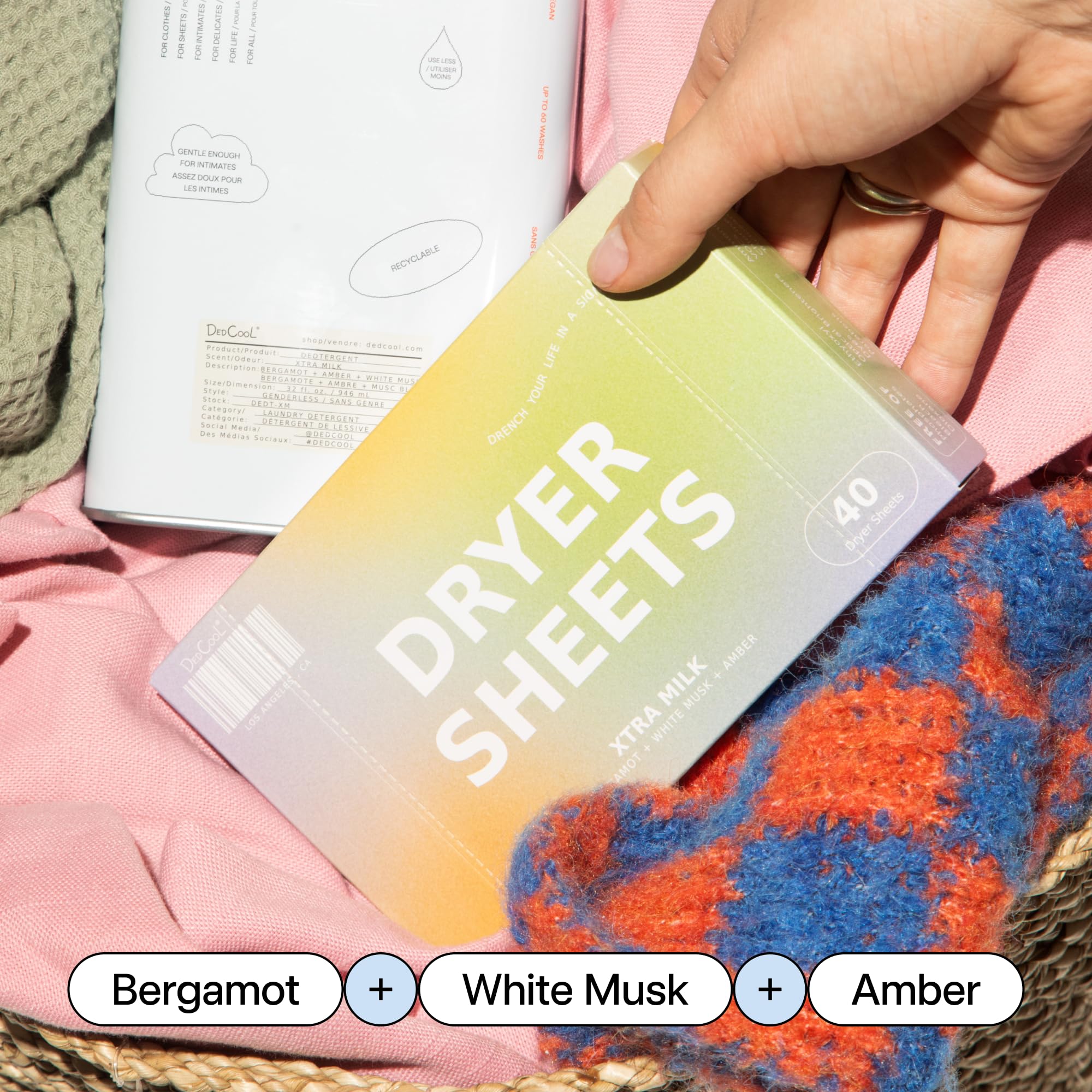 DedCool Dryer Sheets in Xtra Milk | 40 Count | Non-Toxic, Vegan Fabric Softener Sheets | Bergamot, Vanilla & Amber Scent | Softens & Freshens