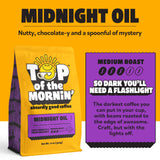 Top of the Mornin’ Midnight Oil Ground Coffee By Jacksepticeye | Dark Roast | Specialty Grade Ethically Sourced | Dark Roast Ground Coffee | Rich