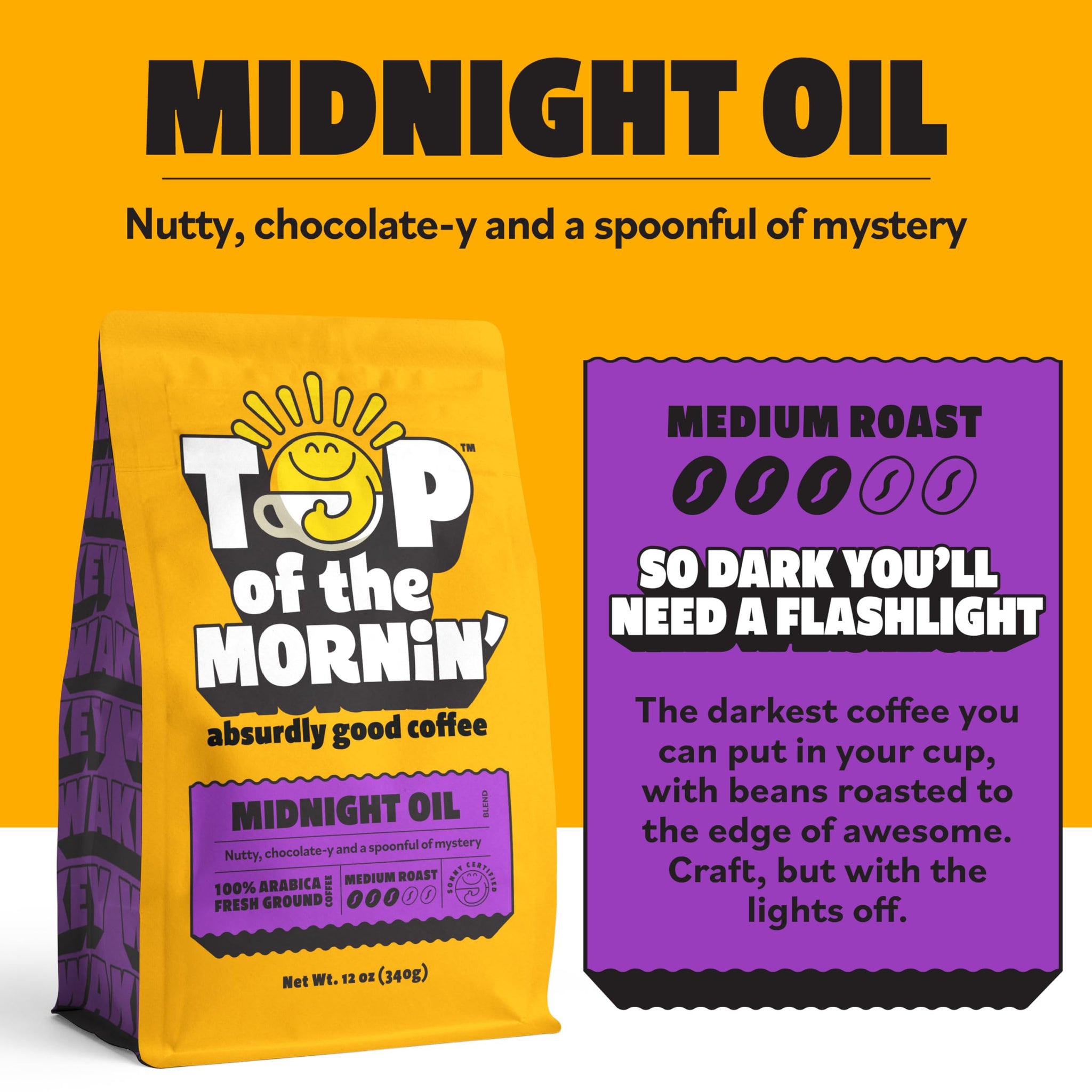 Top of the Mornin’ Midnight Oil Ground Coffee By Jacksepticeye | Dark Roast | Specialty Grade Ethically Sourced | Dark Roast Ground Coffee | Rich