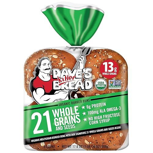 Dave's Killer Bread 21 Whole Grains & Seeds Burger Buns, Organic Hamburger Buns, 8 Count