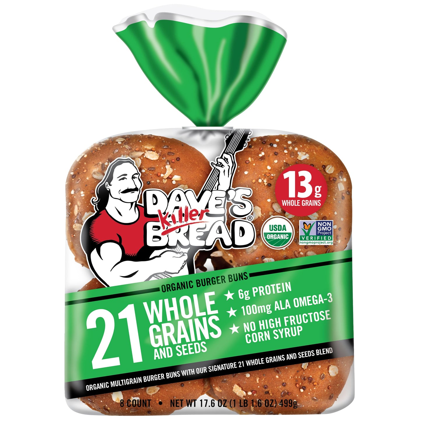 Dave's Killer Bread 21 Whole Grains & Seeds Burger Buns, Organic Hamburger Buns, 8 Count