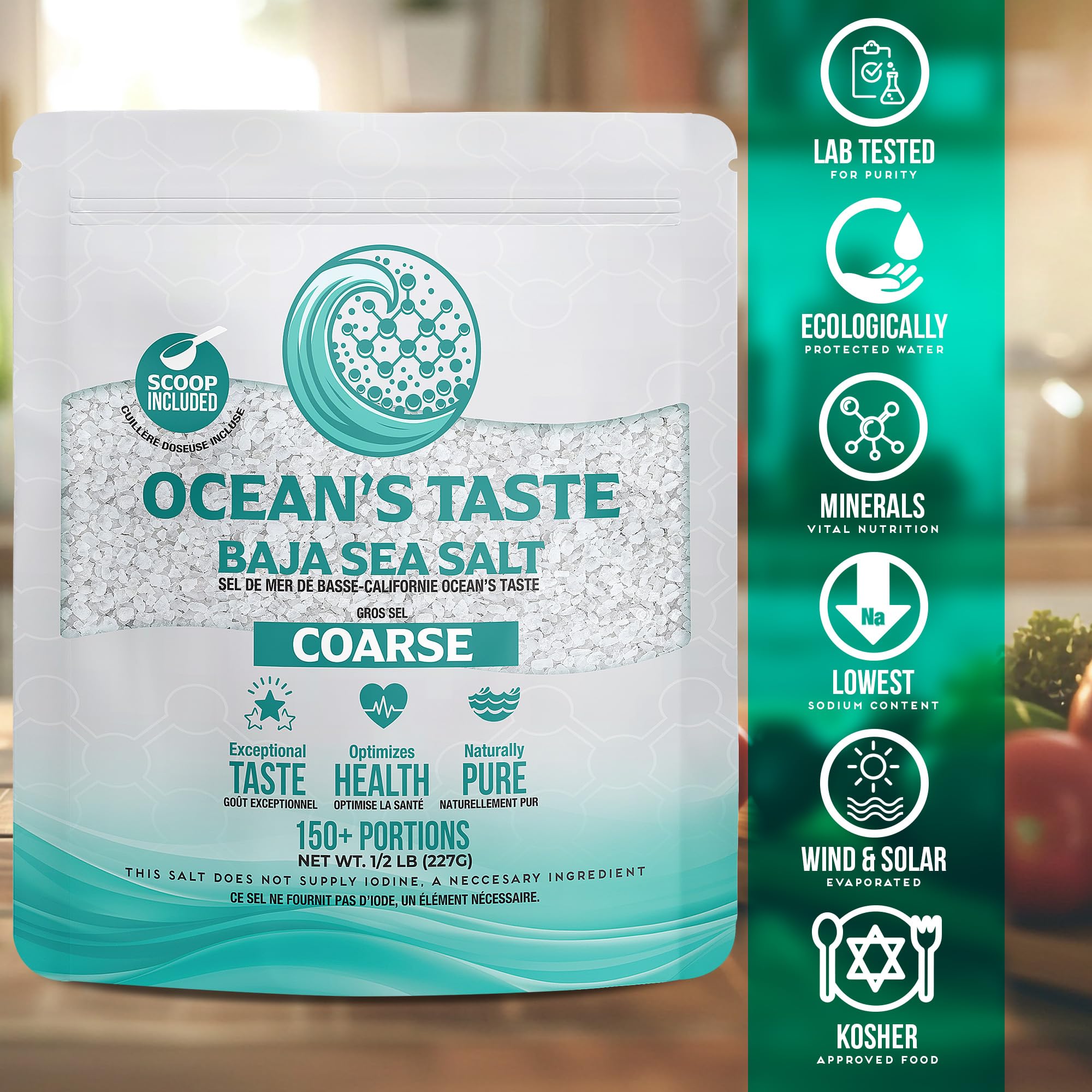 0.5LB Ocean's Taste Baja Sea Salt, Coarse Natural Grain, 4X More Minerals than Celtic Salt, 30% Less Sodium, Mineral Salt Ideal for Electrolytes