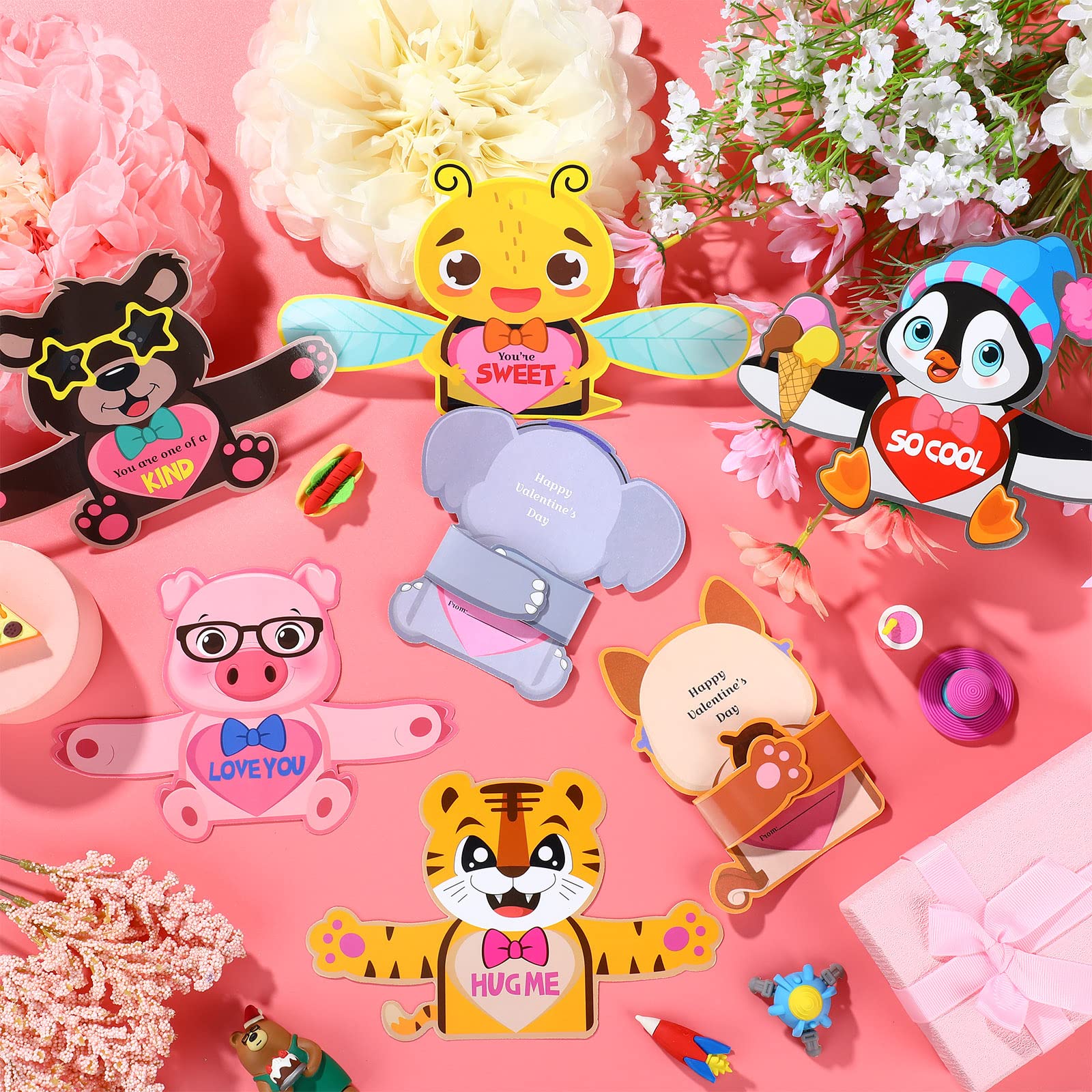 Zonon 48 Pcs Valentine's Day Candy Cards Holder Gifts Funny Exchange Treat Cards for Valentine Day Party Favor Supplies(Animal Style)