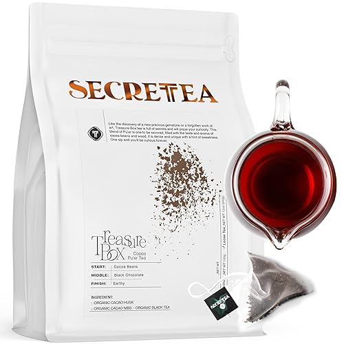T SECRETEA Organic Cocoa Pu-erh Loose Tea Bag I Powerful Detox Immune I Heart & Digestion Support | 40 Count Unwrapped Sachets, Treasure Box