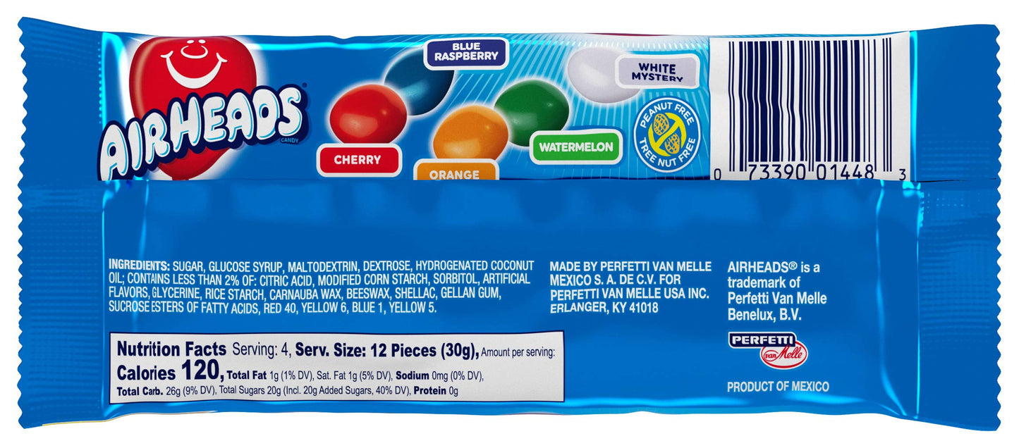 Airheads Candy, Bites, Assorted Fruit Flavors, Non-Melting, 4oz Packs, Box of 18 Packs