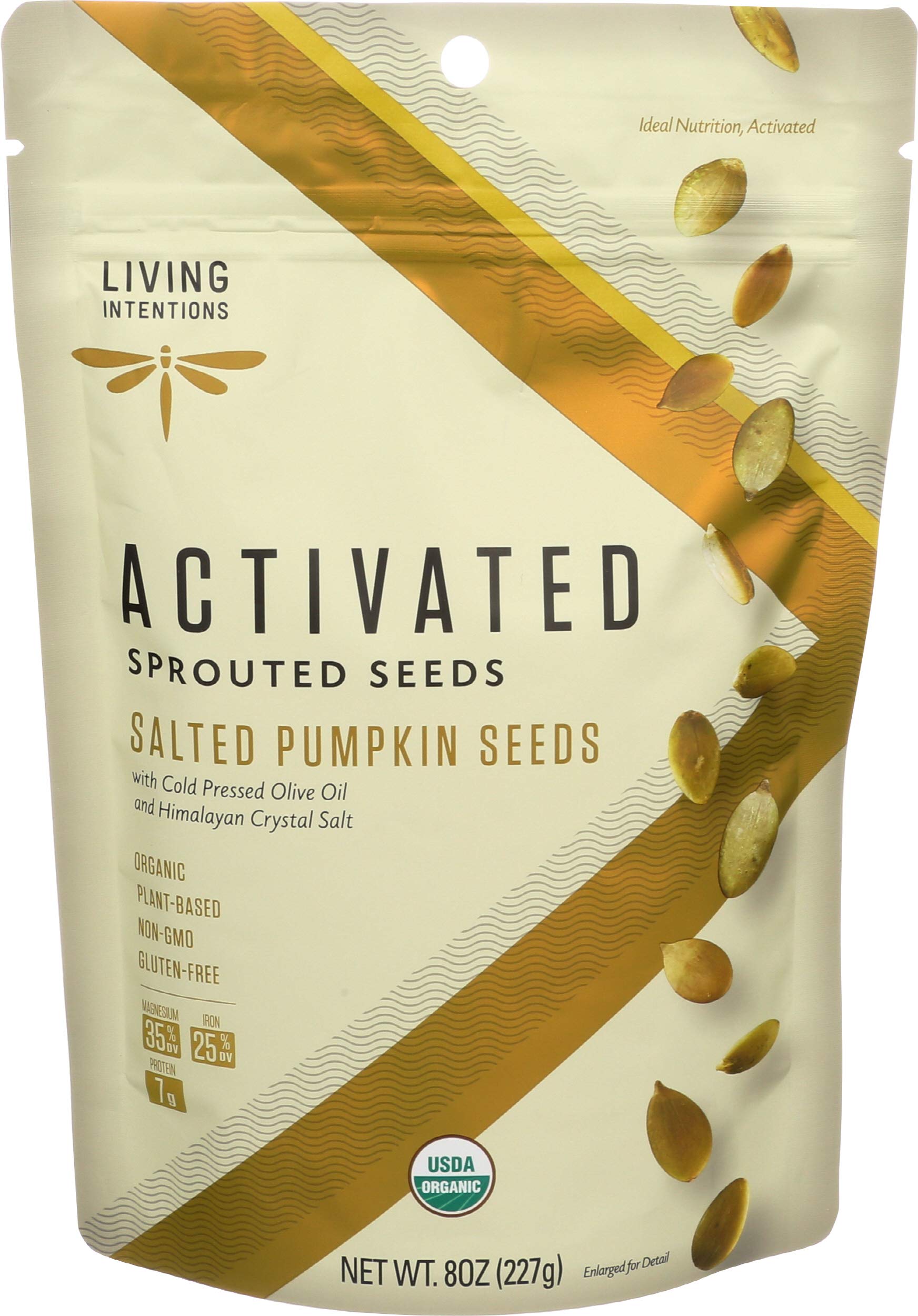 Living Intentions Organic Sprouted Pumpkin Seeds: Salted - NonGMO - Gluten Free - Vegan -Kosher - Paleo - 8 Ounce Unit
