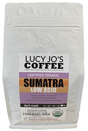 Lucy Jo's Coffee, Organic Sumatra, Low Acid, Dark Roast, Ground, 11 oz.