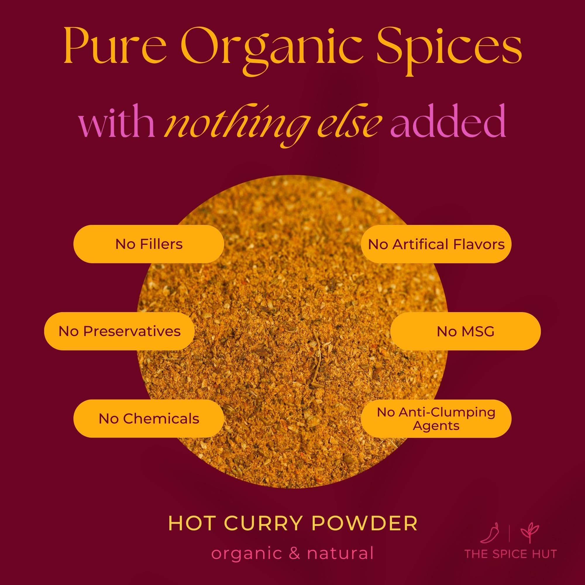 Organic Hot Indian Curry Powder, No Salt, Authentic Flavorful Desi Spice Blend for Easy Indian Cooking, South Asian Spicy Curry Seasoning Mix
