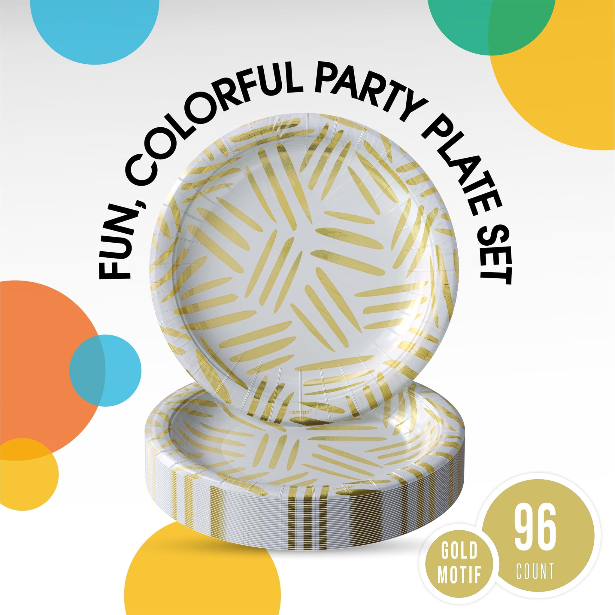 Party Solids Gold Motif Paper Plates Disposable Heavy Duty 10 Inch White and Gold Paper Plates for Party 96 Pcs Heavy Duty 350 GSM, Birthday Supplies