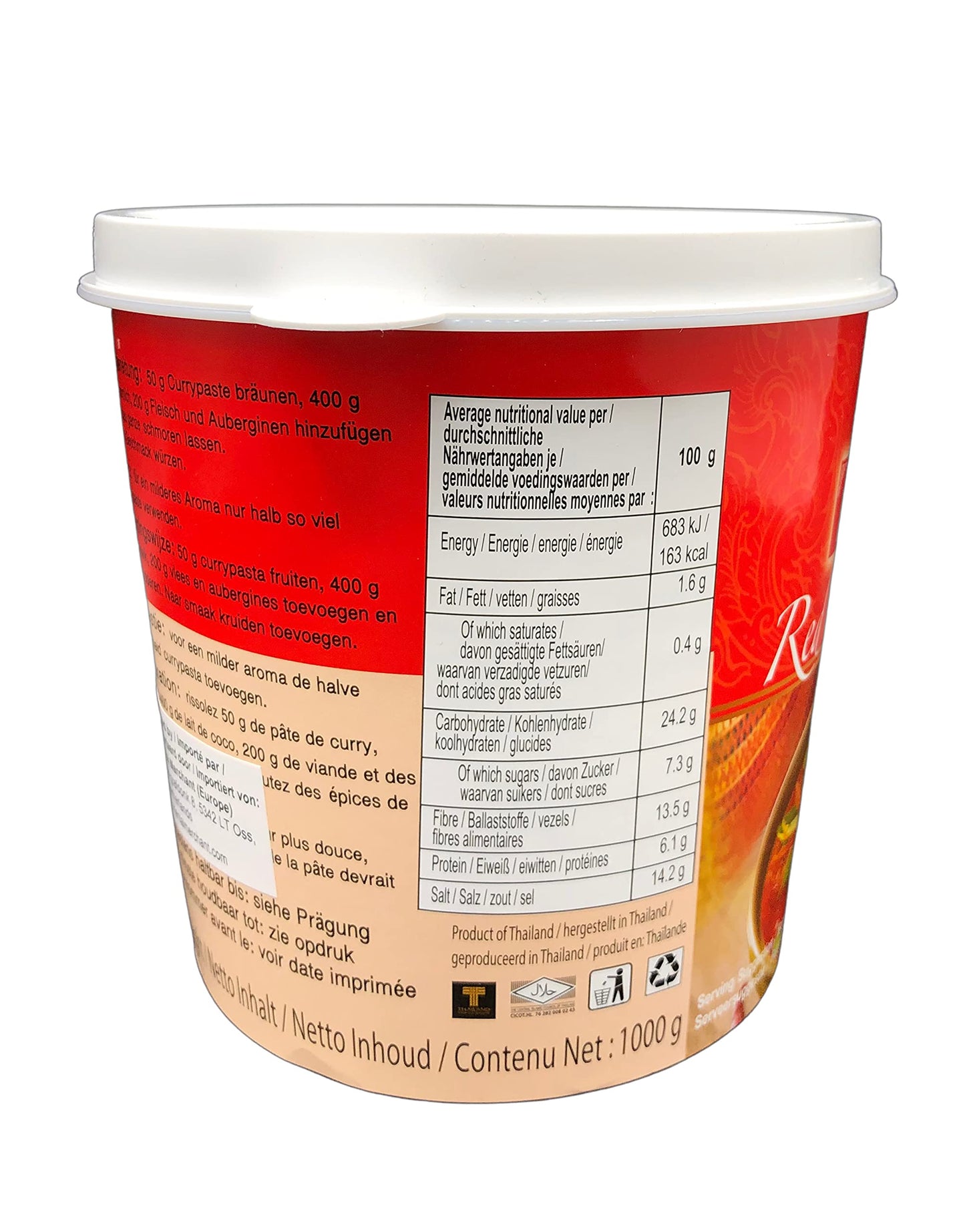 Mae Ploy Red Curry Paste, Authentic Thai Curry Paste With Red Chili, Shrimp Paste, Lemongrass and Aromatic Herbs for Cooking Butter Chicken, Rendang