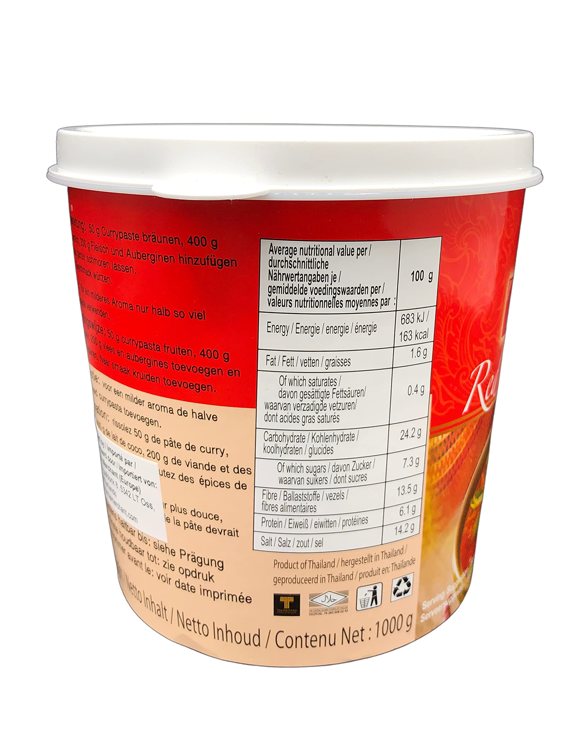 Mae Ploy Red Curry Paste, Authentic Thai Curry Paste With Red Chili, Shrimp Paste, Lemongrass and Aromatic Herbs for Cooking Butter Chicken, Rendang