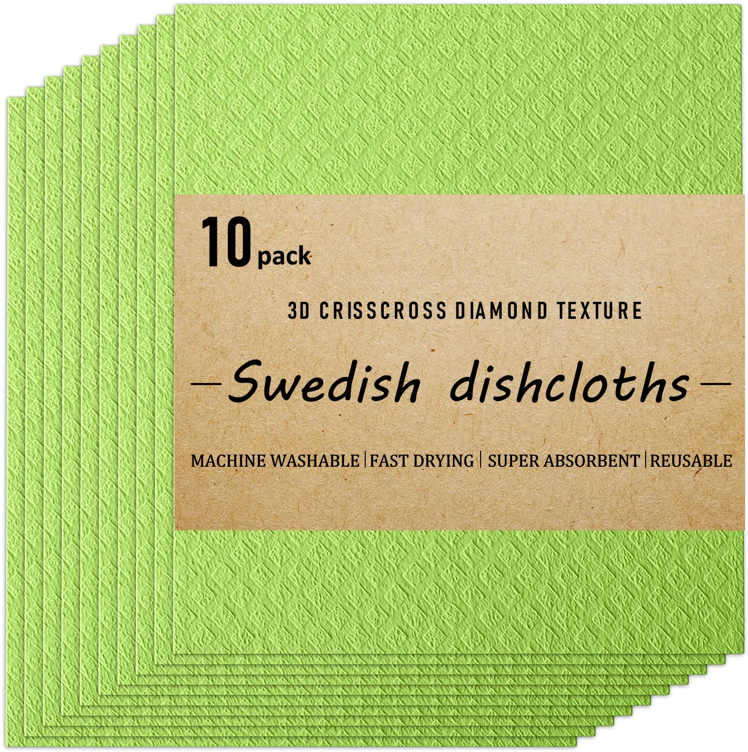 Swedish Dishcloths Cellulose Sponge Cloths for Kitchen, 10 Pack of Eco-Friendly No Odor Reusable Absorbent Quick Dry Dish Rag Cloth, Cleaning Towels