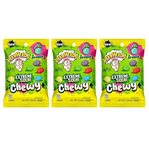WARHEADS® Extreme Sour Chewy Candy - 7.25 oz Peg Bag - ZHC Collaboration - Assorted Flavors (Watermelon, Lemon, Blue Raspberry, Green Apple, Black