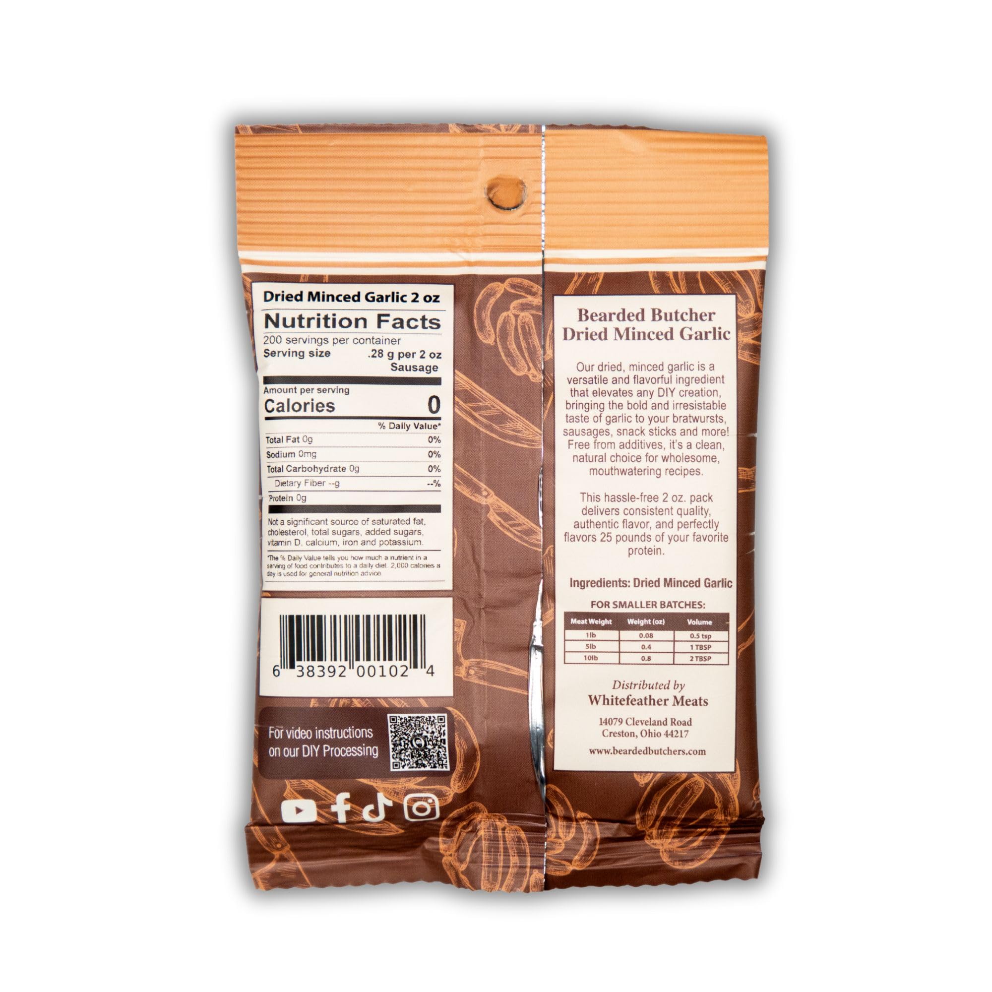 Bearded Butchers Dried Minced Garlic, 2oz Case of 12 Packs - Season Up to 25 lbs of Meat - Essential for Sausage, Jerky, and DIY Meat Processing
