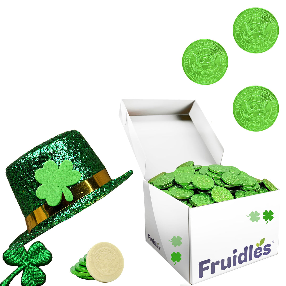 St. Patrick's Day White Milk Chocolate Coins, Green Foil Design Chocolate Gelt in Leprechaun Box, Dairy Milk Chocolate, Kosher Dairy (10 Pounds