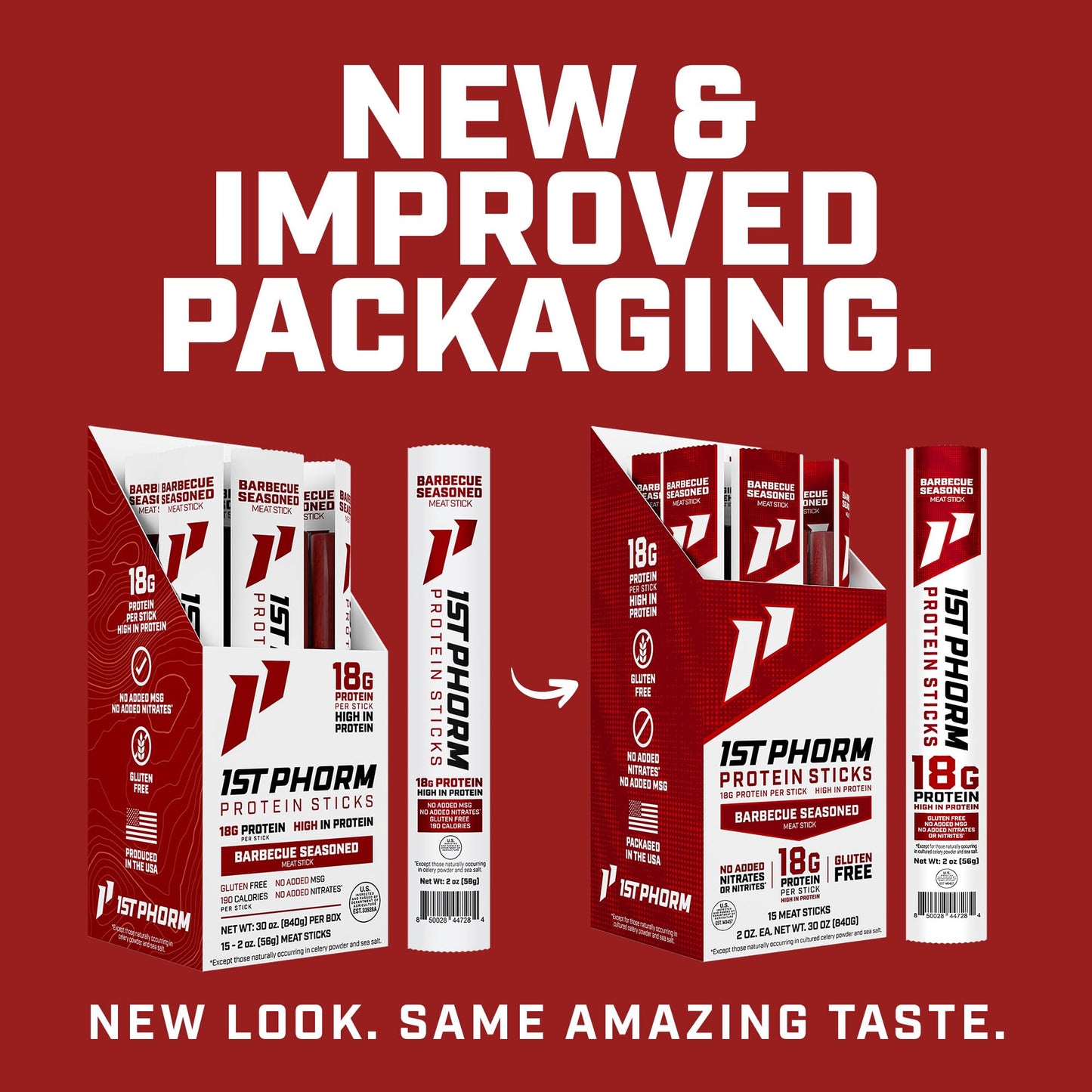 1st Phorm Meat Sticks, Seasoned BBQ Protein Snacks, 18g Protein Per Serving, Pork & Beef Sticks, Healthy Snacks On The Go, Gluten Free, Low Carb, Low