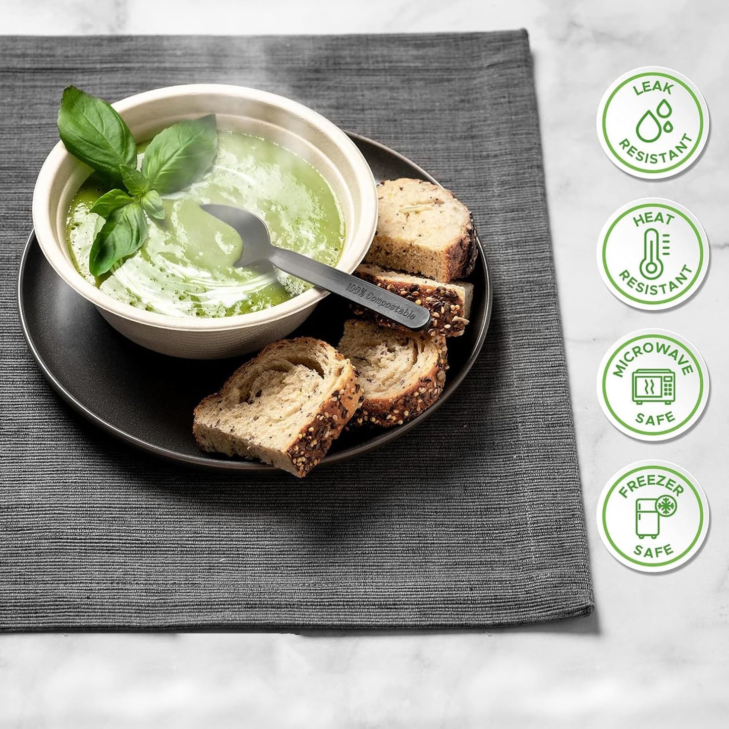 Shimglim 18oz Disposable Sturdy Paper Bowls, Microwave-Safe, Compostable Heat Resistant Soup Bowl, Biodegradable Bagasse Hot Food Plates and Bowls