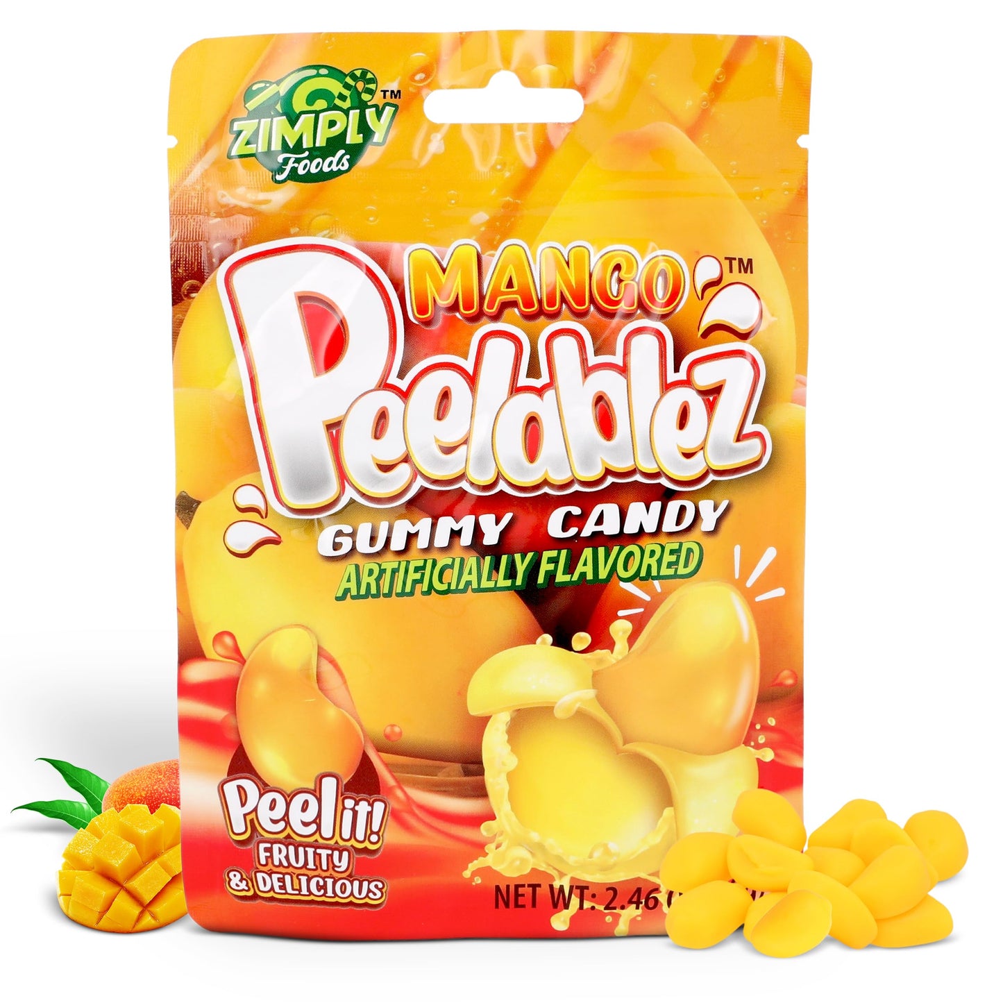 Peelablez Peelable Mango Gummies Pack of 3 - Resealable 2.46 Oz Each, 4D Gummies, Mango Peeling Candy, Layered for Delicious Fruity Snack