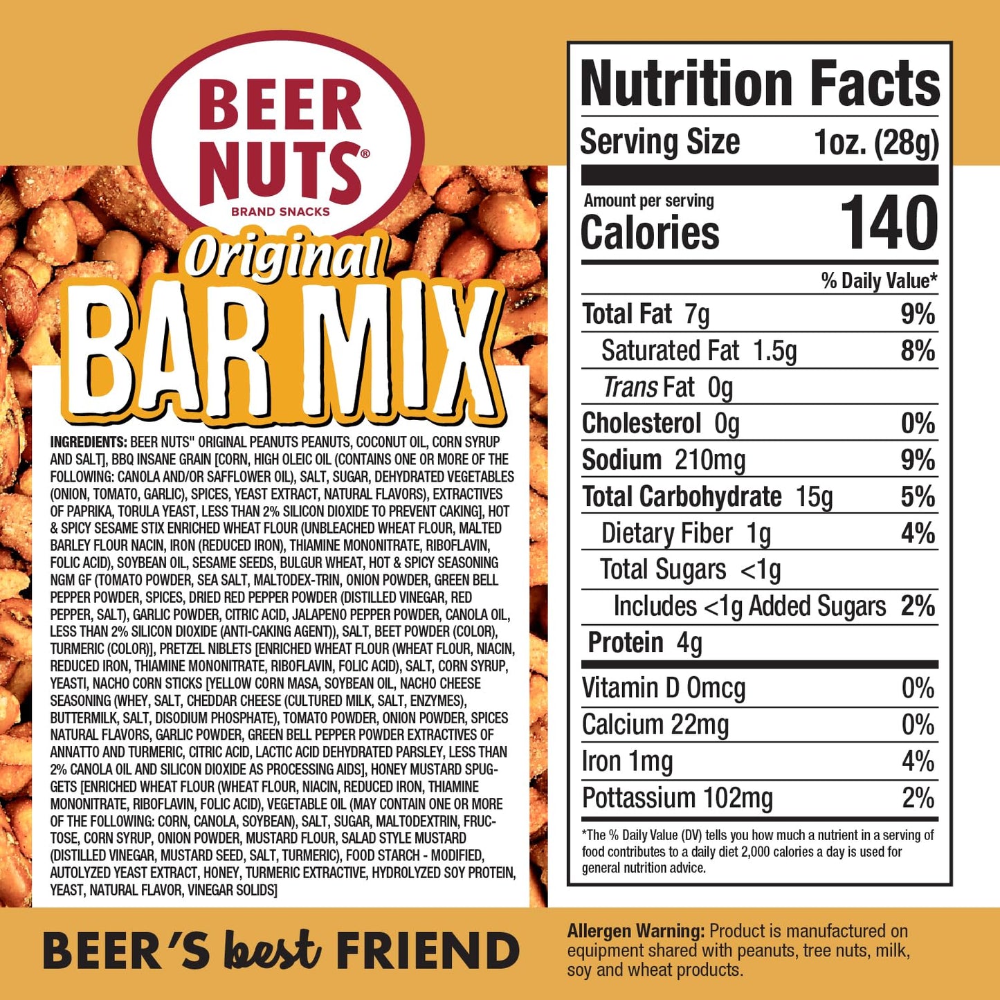 BEER NUTS Original Bar Mix - Pretzels, Cheese Stix, Sesame Stix, Insane Grain - 12oz Resealable Jar (Pack of 2)