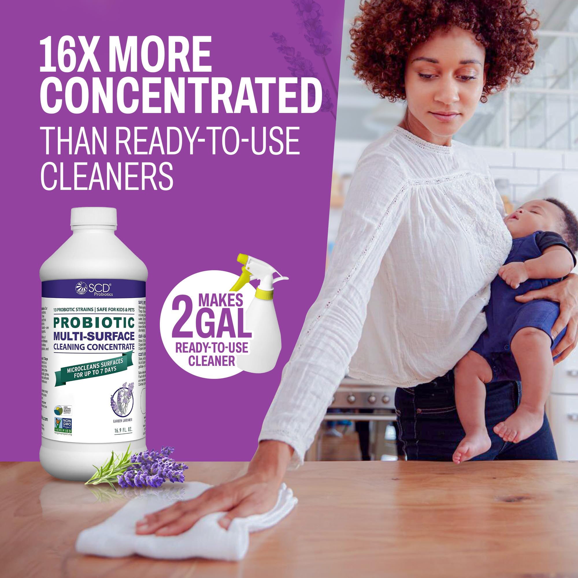 SCD Probiotics Probiotic Multi-Surface Cleaning Concentrate w/Lavender Essential Oil, Microcleans Surfaces for Up to 7 Days, Plant-Based