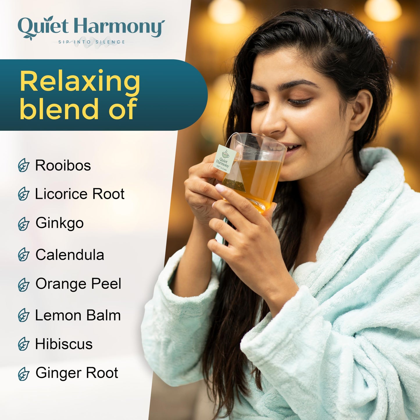 Quiet Harmony Tinnitus Tea - Herbal Support for Ringing Ears, Circulation & Calm | Ultra-Premium Caffeine-Free Tea with Ginkgo, Rooibos & Lemon Balm |