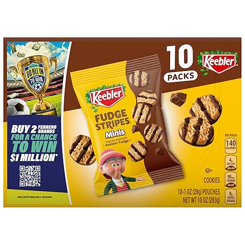 Keebler Fudge Stripes Minis, Original Shortbread Mini Cookies Coated in Keebler Fudge, 1 oz, 10 ct